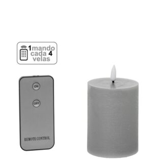 Vela Led Cera Gris 1 Mando Para Cada 4 Velas Ø7,5x10cm Pilas:2xaa No Inclu