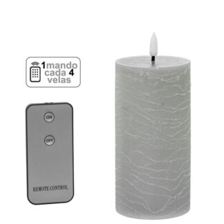 Vela Led Cera Gris 1 Mando Para Cada 4 Velas Ø7,5x15cm Pilas:2xaa No Inclu