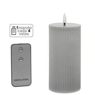 Vela Led Cera Gris 1 Mando Para Cada 4 Velas Ø7,5x15cm Pilas:2xaa No Inclu