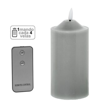 Vela Led Cera Gris 1 Mando Para Cada 4 Velas Ø7,5x15cm Pilas:2xaa No Inclu
