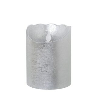 Vela Led De Cera Plata, Con Interruptor Ø10x12,5cm,pilas:2xaa No Incl