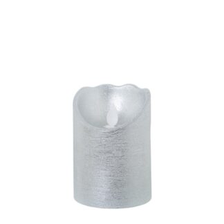 Vela Led De Cera Plata, Con Interruptor Ø7,5x10cm, Pilas:2xaa No Incl