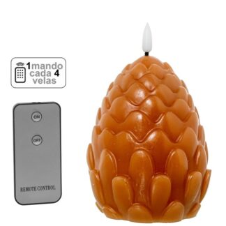 Vela Led Piña Cera Caramelo 1 Mando Para Cada 4 Velas Ø10x13cm Pilas:2xaa No Inclui