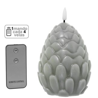 Vela Led Piña Cera Gris 1 Mando Para Cada 4 Velas Ø10x13cm Pilas:2xaa No Inclui