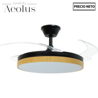 Ventilador Techo C/luz Aeolus Negro/madera 3 Aspas Retráctil Ø106x36-53cm Lámpara:ø45cm