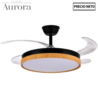 Ventilador Techo C/luz Aurora Negro/madera 4 Aspas Retráctil Ø106x36-53cm Lámpara:ø45cm
