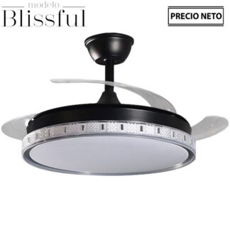 Ventilador Techo C/luz Blissful Negro 3 Aspas Retráctiles Ø106x36-53cm Lámpara:ø45cm