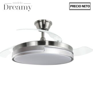 Ventilador Techo C/luz Dreamy Cromado 3 Aspas Retráctiles Ø106x36-53cm Lámpara:ø45cm