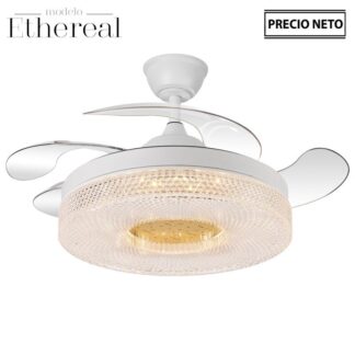 Ventilador Techo C/luz Ethereal Blanco 4 Aspas Retráctiles Ø107x33-48cm Lámpara:ø50cm