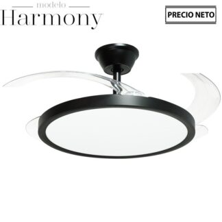 Ventilador Techo C/luz Harmony Negro 3 Aspas Retráctiles Ø106x36-53cm Lámpara:ø45cm