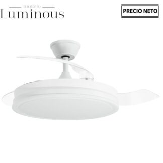 Ventilador Techo C/luz Luminous Blanco 3 Aspas Retráctiles Ø106x36-53cm Lámpara:ø45cm