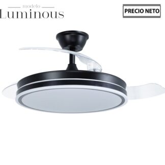 Ventilador Techo C/luz Luminous Negro 3 Aspas Retráctiles Ø106x36-53cm Lámpara:ø45cm