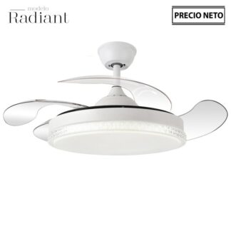 Ventilador Techo C/luz Radiant Blanco 4 Aspas Retráctiles Ø107x33-48cm Lámpara:ø50cm