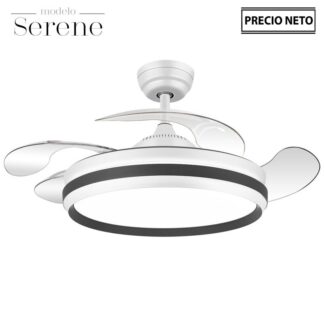 Ventilador Techo C/luz Serene Blanco/negro 4 Aspas Retráctil Ø107x34-49cm Lámpara:ø50cm