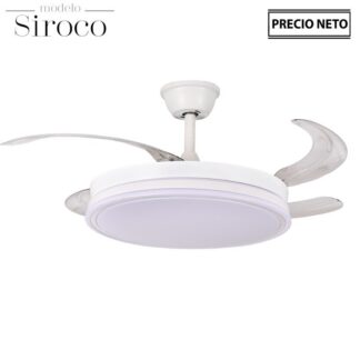 Ventilador Techo C/luz Siroco Blanco 4 Aspas Retráctiles Ø106x36-53cm Lámpara:ø45cm