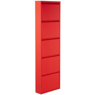 Zapatero Metal 5 Cajones Rojo Mate 50x15x170cm, Superf.rugosa