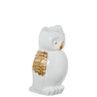 Figura Búho Cerámica 28cm Blanco Brillo/oro 15.5x15x28cm